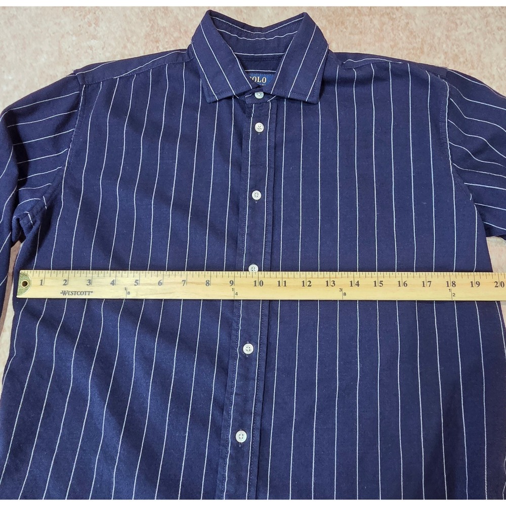 Polo Ralph Lauren Navy Blue Pinstripe Virgin Wool Blend Button Down Shirt Size 6 - Picture 16 of 16